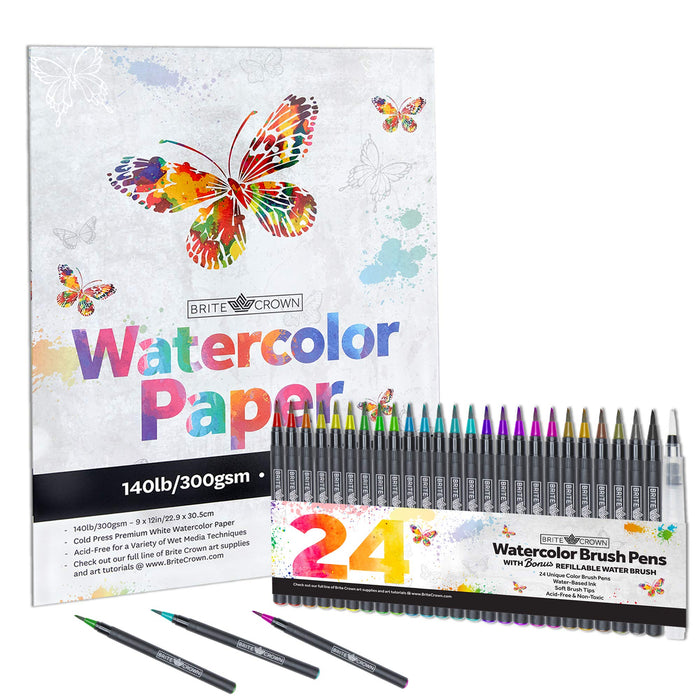 Brite Crown Watercolor Pen Set – 24 Watercolor Brush Pen Markers